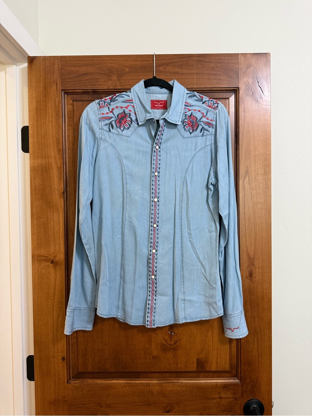 Kimes Ranch Light Blue Western Shirt  with Floral Embroidery